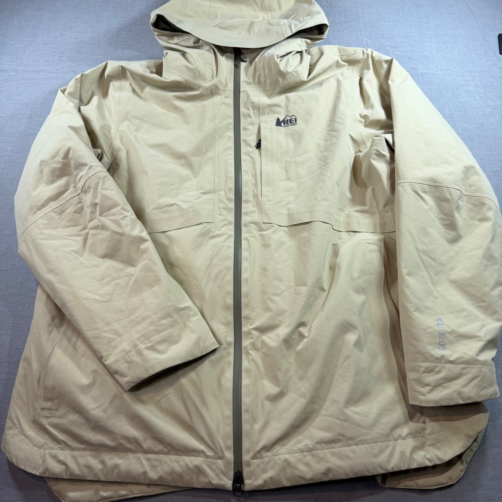 REI Co-op GORE-TEX Rain Jacket Womens 2X Tan Good Waterproof Hooded Shell